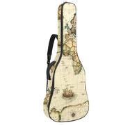 Sac de transport pour guitare acoustique avec double bandoulière réglable, motif carte du monde, tissu Oxford imperméable et éponge épaisse de 104 cm, Carte du monde antique, 42.9x16.9x4.7 in, Élégant