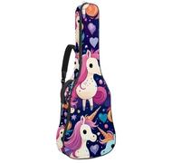 Sac de transport pour guitare acoustique avec double bandoulière réglable, motif licorne de dessin animé, tissu Oxford épais, 104,3 cm, Adorable licorne de dessin animé, 42.9x16.9x4.7 in, Élégant