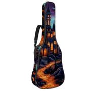 Sac de transport pour guitare acoustique double bandoulière réglable de 104,1 cm, motif château d'Halloween 87, housse de guitare en tissu Oxford imperméable et éponge épaisse, Motif château