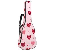 Sac de transport pour guitare acoustique, motif cœurs et pois sur fond rose clair, rembourrage de 1 cm d'épaisseur, sac à dos étanche avec double bandoulière réglable pour guitare de 101,6 à 106,7 cm