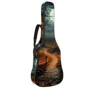 Sac de transport pour guitare basse de 101,6 cm, 104,3 cm, double bandoulière réglable, étui pour guitare acoustique, tissu Oxford imperméable, éponge épaisse, motif château citrouille d'Halloween 4,