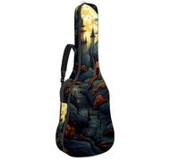 Sac de transport pour guitare basse de 101,6 cm à 104,3 cm, double bandoulière réglable, étui pour guitare acoustique, tissu Oxford imperméable en éponge épaisse, décoration de château d'Halloween 59,