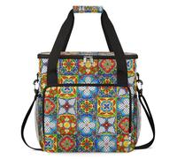 Sac de transport pour machine à café ethnique mexicaine colorée à carreaux compatible avec K-Mini ou K-Mini Plus, étui portable à usage unique avec poches