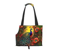 Sac de transport pour petit animal de compagnie avec fleurs de paon adapté pour les centres commerciaux, les avions, les bus et les métros