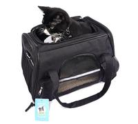 Sac de transport respirant pour chiens et chats pour animaux de compagnie - Ventilation - Poches latérales - Deux portes avec laisse pour voiture - Noir 24 x 28 x 43 cm