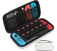 Sac de Transport Rigide Compatible avec Nintendo Switch et Switch OLED-Sacoche Switch-Housse Switch-avec 10 emplacements pour Cartes et Rangement pour Accessoires (Blanc)
