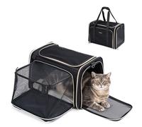 Sac de transport souple pour chat - Approuvé par les compagnies aériennes pour chats de taille moyenne, petits animaux et chiots de moins de 5,4 kg, sac de transport extensible avec 1 côté (noir)