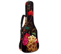 Sac de transport souple pour guitare électrique avec double sangle d'épaule réglable pour guitare basse, guitare acoustique et guitare folk classique avec motif crâne et fleur