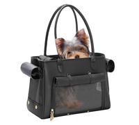Sac de transport tendance pour petit chat et chien, sac fourre-tout de luxe en polyuréthane souple avec grandes poches pour chiens et chiots (noir, 40,1 x 19,1 x 30 cm (L x l x H)