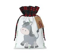 Sac de vacances avec cordon de serrage imprimé âne souriant 21,1 x 30 cm Décoration de fête de Noël Sac cadeau
