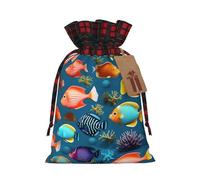 Sac de vacances avec cordon de serrage imprimé poissons sous-marins 21,1 x 30 cm Décoration de fête de Noël Sac cadeau