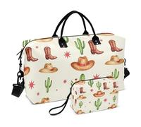 Sac de vacances Combo 2 pièces Ultrasons Matelassé Poche Filet Léger Weekend Voyage, Impressions Western, One Size, Classique