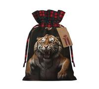 Sac de vacances imprimé tigre sautant avec cordon de serrage 21,1 x 30 cm pour décoration de fête de Noël sac cadeau