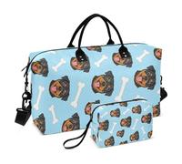 Sac de voyage 2 pièces en forme de vague matelassée, compartiments zippés, tendance, court voyage, Bleu rottweiler, One Size, Classique