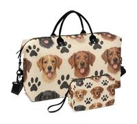 Sac de voyage 2 pièces en forme de vague matelassée, compartiments zippés, tendance, court voyage, Patte de labrador, One Size, Classique