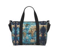 Sac de voyage à bandoulière avec fermeture éclair et imprimé carte géographique du monde - Sac à main décontracté pour week-end et shopping à la salle de sport, Noir , Taille unique, Sac de voyage
