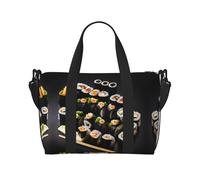 Sac de voyage à bandoulière avec fermeture éclair et imprimé sushi japonais, sac à main décontracté pour week-end et salle de sport shopping, Noir , Taille unique, Sac de voyage