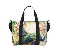 Sac de voyage à bandoulière avec motif de paon oriental sur arbre à fleurs, sac de voyage, sac de sport et de fitness, Noir , Taille unique