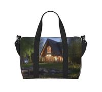 Sac de voyage à bandoulière classique résistant à l'eau, grand bagage à main avec sangle réglable, multi-compartiments pour la gym, les voyages, l'extérieur, Chalet au bord du lac, Taille unique