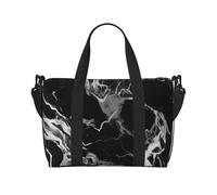 Sac de voyage à bandoulière classique résistant à l'eau, grand bagage à main avec sangle réglable, multi-compartiments pour la gym, les voyages, l'extérieur, Marbre noir et blanc, Taille unique
