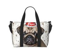 Sac de voyage à bandoulière Dreamlike Coucher de soleil d'un champ de tournesol - Sac à main à main résistant à l'eau, sac de gym de grande capacité, Adorable chiot carlin avec inscription « Happy