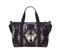 Sac de voyage à bandoulière élégant avec motif pivoine violet - Sac à main résistant à l'eau, sac de gym de grande capacité, Loups et attrape-rêves, Taille unique