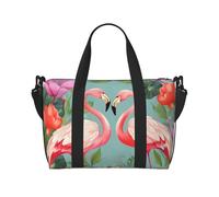 Sac de voyage à bandoulière esthétique à fleurs - Sac à main à main résistant à l'eau, sac de gym de grande capacité, Flamingo Love Flowers, Taille unique