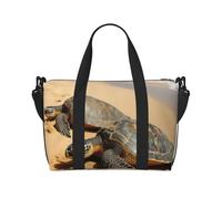 Sac de voyage à bandoulière flamant rose avec fleurs, résistant à l'eau, grand bagage à main avec sangle réglable, multi-compartiments pour la gym, les voyages, l'extérieur, Tortues sur la plage