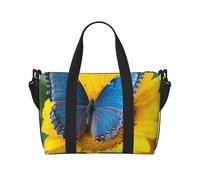 Sac de voyage à bandoulière flamant rose avec fleurs, résistant à l'eau, grand bagage à main avec sangle réglable, multi-compartiments pour la gym, les voyages, l'extérieur, Papillon bleu tournesol