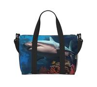 Sac de voyage à bandoulière flamant rose avec fleurs, résistant à l'eau, grand bagage à main avec sangle réglable, multi-compartiments pour la gym, les voyages, l'extérieur, Submarine Shark Coral