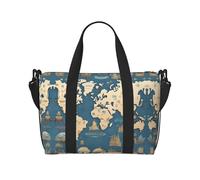 Sac de voyage à bandoulière imprimé carte du monde avec fermeture éclair, sac à main décontracté pour week-end et salle de sport shopping, Noir , Taille unique, Sac de voyage