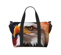 Sac de voyage à bandoulière résistant à l'eau, grand bagage à main avec sangle réglable, multi-compartiments pour la gym, les voyages, l'extérieur, Drapeau américain aigle de feu, Taille unique