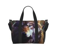 Sac de voyage à bandoulière résistant à l'eau, grand bagage à main avec sangle réglable, multi-compartiments pour la gym, les voyages, l'extérieur, Loups et attrape-rêves, Taille unique