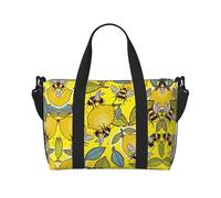 Sac de voyage à imprimé citron et abeille jaune, sac de voyage, sac pour articles personnels, pour voyage, gym, sport, week-end, Noir , Taille unique
