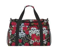 Sac de voyage à la main avec imprimé tête de mort et yeux roses, idéal pour les voyages longue distance et un usage quotidien, Noir , Taille unique