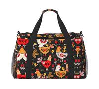 Sac de voyage à la main avec motif coq mignon - Grand sac fourre-tout réutilisable, parfait pour les activités de plein air, le sport, le camping et les courses, noir, One Size