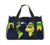 Sac de voyage à main avec carte du monde - Grand sac fourre-tout réutilisable, parfait pour les activités de plein air, le sport, le camping et les courses, noir, One Size