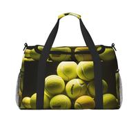 Sac de voyage à main avec diagramme de tennis, design tendance, grande capacité de stockage, adapté pour les voyages d'affaires et les courts voyages, noir, taille unique