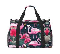 Sac de voyage à main avec imprimé floral flamant rose - Grand sac fourre-tout réutilisable, parfait pour les activités de plein air, le sport, le camping et les courses, noir, One Size