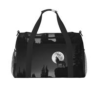 Sac de voyage à main avec imprimé loup et lune - Idéal pour les voyages longue distance et un usage quotidien, Noir , Taille unique