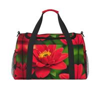 Sac de voyage à main avec motif de fleurs rouges - Grand sac fourre-tout réutilisable, parfait pour les activités de plein air, le sport, le camping et les courses, noir, One Size