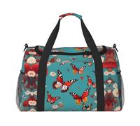 Sac de voyage à main avec motif de poule et papillons volants, grand sac fourre-tout réutilisable, parfait pour les activités de plein air, le sport, le camping et les courses, noir, One Size
