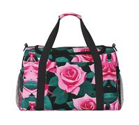 Sac de voyage à main avec motif roses roses - Grand sac fourre-tout réutilisable, parfait pour les activités de plein air, le sport, le camping et les courses, noir, One Size