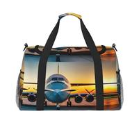 Sac de voyage à main en avion au coucher du soleil - Grand sac fourre-tout réutilisable, parfait pour les activités de plein air, le sport, le camping et les courses, noir, One Size