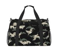Sac de voyage à main en pin et grue japonaise - Grand sac fourre-tout réutilisable, parfait pour les activités de plein air, le sport, le camping et les courses, noir, taille unique, Noir/blanc, One