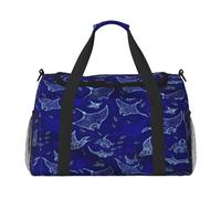Sac de voyage à main imprimé raie manta et poissons, effets personnels, sac de sport et de fitness, voyage longue distance, Noir , Taille unique
