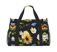 Sac de voyage à main imprimé tournesols camomille idéal pour les voyages longue distance et un usage quotidien, Noir , Taille unique