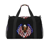 Sac de voyage à main motif aigle patriotique des États-Unis. Design tendance, grande capacité de rangement, adapté pour les voyages d'affaires et les voyages courts, noir, taille unique