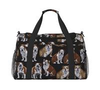 Sac de voyage à main motif bouledogues anglais - Grand sac fourre-tout réutilisable, parfait pour les activités de plein air, le sport, le camping et les courses, noir, One Size