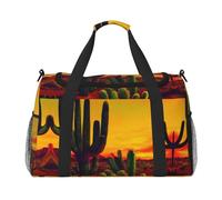 Sac de voyage à main motif cactus dans le désert - Grand sac fourre-tout réutilisable, parfait pour les activités de plein air, le sport, le camping et les courses, noir, One Size